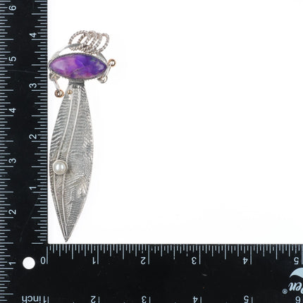 Fritz Casuse Navajo large 14k gold/Sterling silver purple stone/pearl pendant