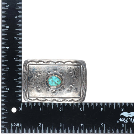 Vintage Navajo Sterling silver turquoise belt buckle stamped design