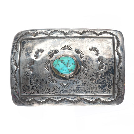 Vintage Navajo Sterling silver turquoise belt buckle stamped design
