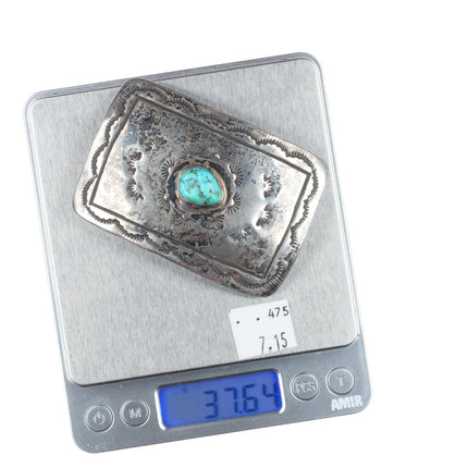 Vintage Navajo Sterling silver turquoise belt buckle stamped design