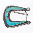 c1950's Vintage Zuni sterling silver turquoise channel inlay belt buckle