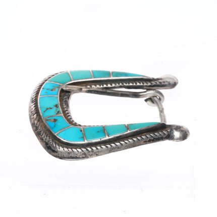 c1950's Vintage Zuni sterling silver turquoise channel inlay belt buckle