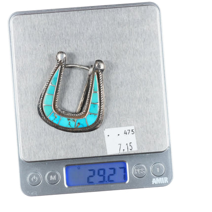 c1950's Vintage Zuni sterling silver turquoise channel inlay belt buckle