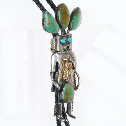 Vintage Navajo sterling silver Royston Turquoise Kachina bolo tie