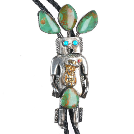 Vintage Navajo sterling silver Royston Turquoise Kachina bolo tie