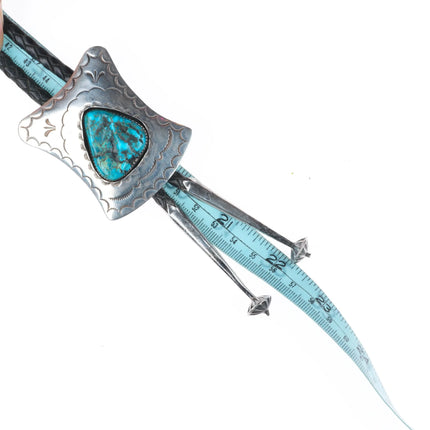 c1970 Vintage K Lewis Navajo sterling silver bolo tie with turquoise