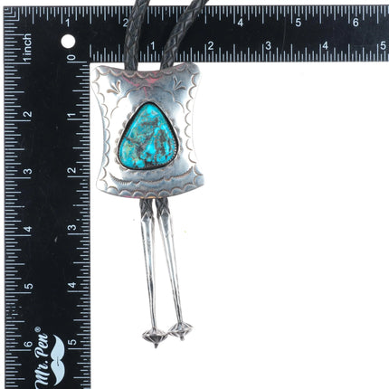 c1970 Vintage K Lewis Navajo sterling silver bolo tie with turquoise