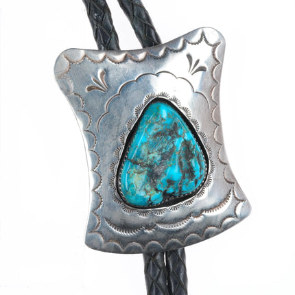 c1970 Vintage K Lewis Navajo sterling silver bolo tie with turquoise