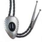 c1980 Vintage TN Navajo shadowbox sterling silver onyx bolo tie