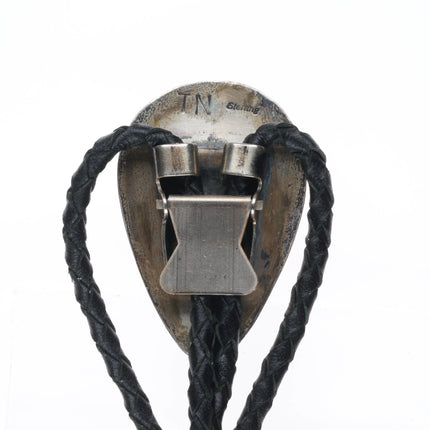 c1980 Vintage TN Navajo shadowbox sterling silver onyx bolo tie