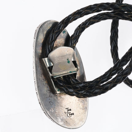 c1970 Vintage Navajo high grade turquoise bolo tie sterling silver Joe Chee