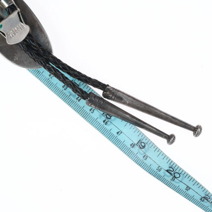 c1970 Vintage Navajo high grade turquoise bolo tie sterling silver Joe Chee