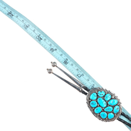 Vintage Spencer Navajo sterling silver Kingman turquoise cluster bolo tie