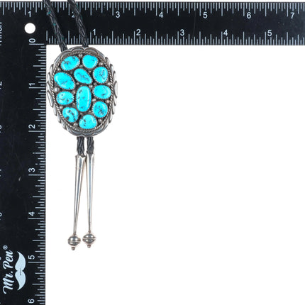Vintage Spencer Navajo sterling silver Kingman turquoise cluster bolo tie