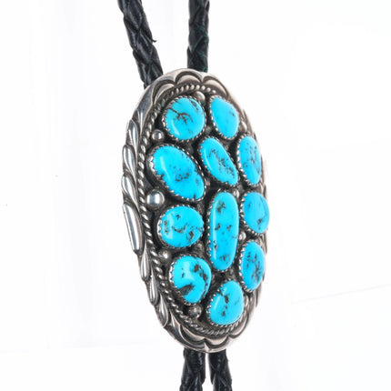 Vintage Spencer Navajo sterling silver Kingman turquoise cluster bolo tie