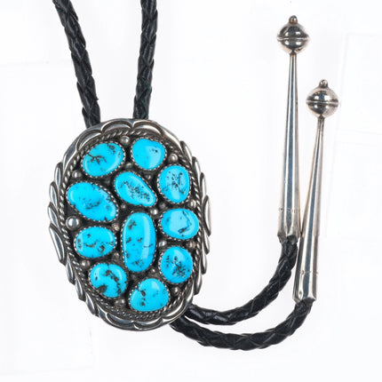 Vintage Spencer Navajo sterling silver Kingman turquoise cluster bolo tie