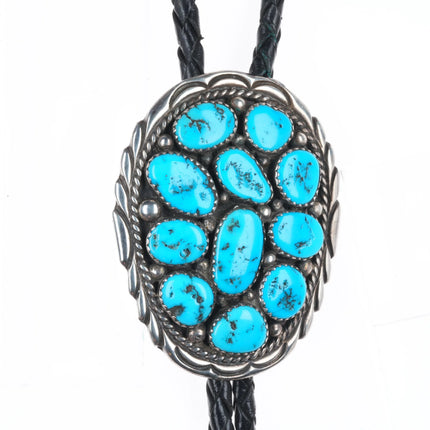 Vintage Spencer Navajo sterling silver Kingman turquoise cluster bolo tie