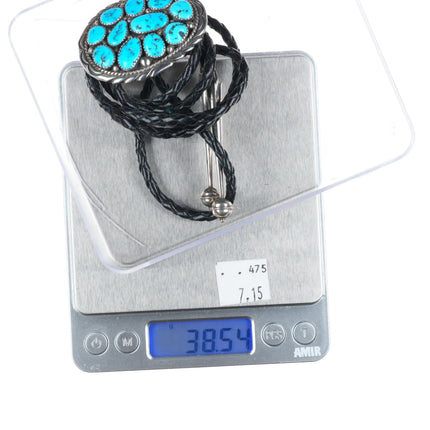 Vintage Spencer Navajo sterling silver Kingman turquoise cluster bolo tie