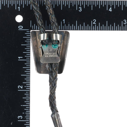 c1970 BCB Navajo hand chiseled sterling silver turquoise shadowbox bolo tie