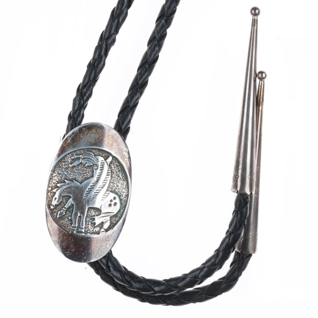 c1980 Vintage Navajo Gibson Gene sterling silver "End of the Trail" bolo tie