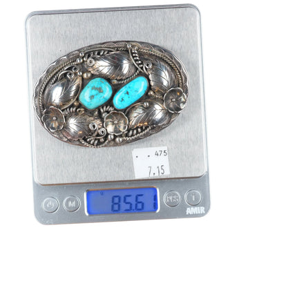Big Della & Presley Curley, Navajo sterling silver vintage belt buckle turquoise
