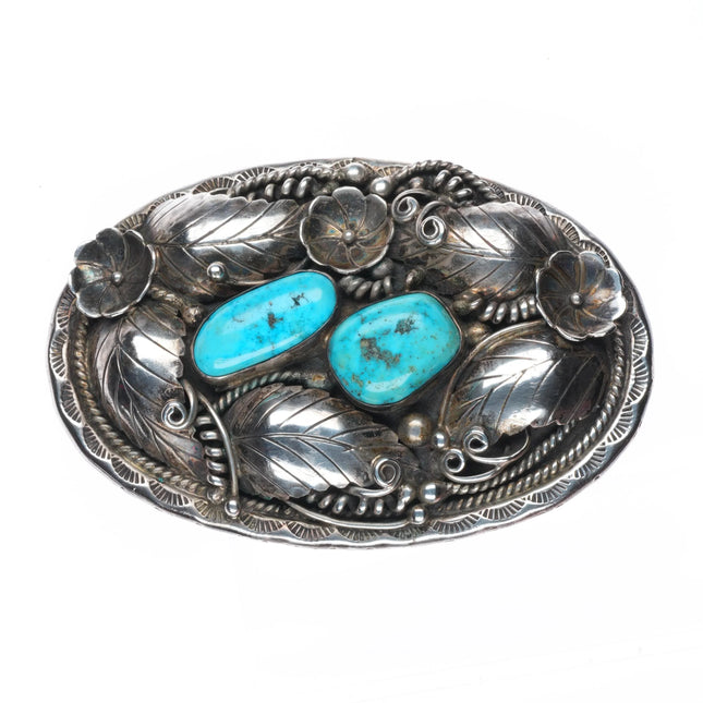 Big Della & Presley Curley, Navajo sterling silver vintage belt buckle turquoise