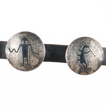 34" Vintage Navajo Overlay petroglyphs concho belt sterling silver cave dwellers