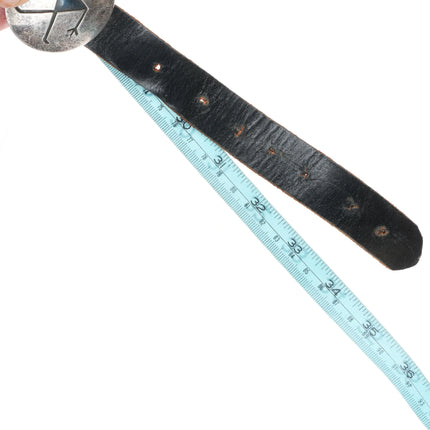 34" Vintage Navajo Overlay petroglyphs concho belt sterling silver cave dwellers