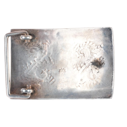 Vintage Hopi silvercraft guild overlay turtles belt buckle w/turquoise