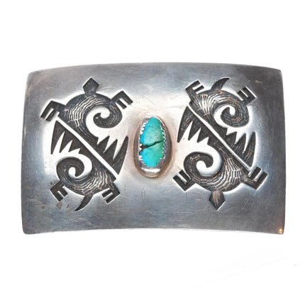 Vintage Hopi silvercraft guild overlay turtles belt buckle w/turquoise