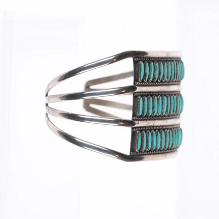 6" Myra Nastacio Zuni sterling silver 3 row needlepoint turquoise cuff bracelet