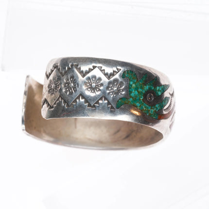 6.25" Delvin Nelson Navajo sterling silver chip inlay cuff bracelet