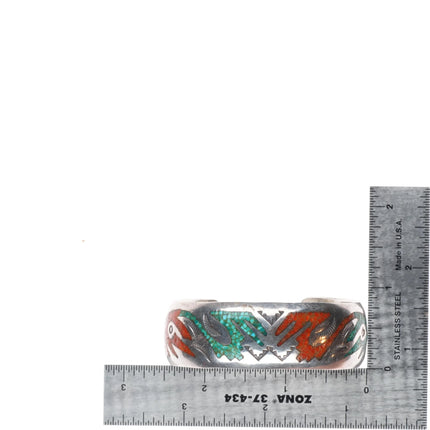 6.25" Delvin Nelson Navajo sterling silver chip inlay cuff bracelet