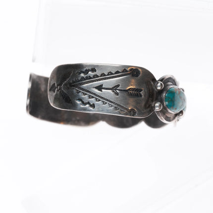 6.5" 1940's Navajo Blue Gem turquoise row cuff bracelet sterling silver