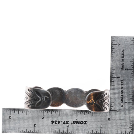 6.5" 1940's Navajo Blue Gem turquoise row cuff bracelet sterling silver