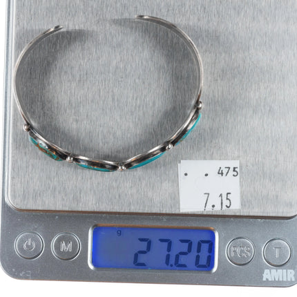 6.5" 1940's Navajo Blue Gem turquoise row cuff bracelet sterling silver