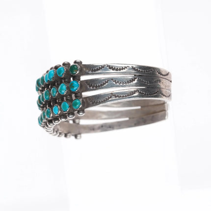 6" 1940's Zuni 3 row snake eye turquoise cuff bracelet sterling silver