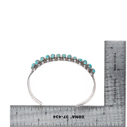 6" 1940's Zuni 3 row snake eye turquoise cuff bracelet sterling silver