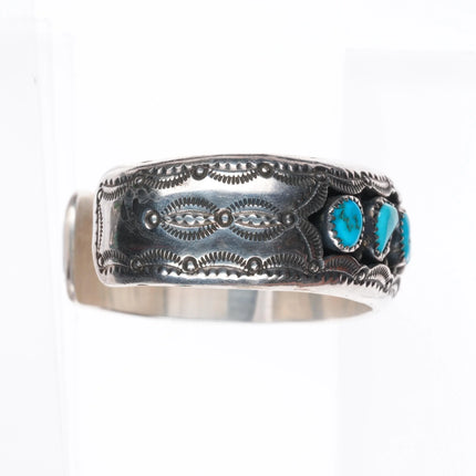 6.3" Wilbur Muskett Navajo sterling silver shadowbox turquoise row cuff bracelet