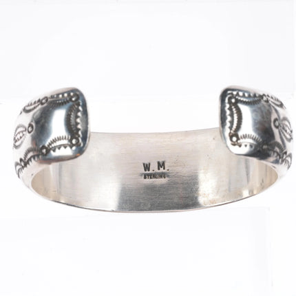 6.3" Wilbur Muskett Navajo sterling silver shadowbox turquoise row cuff bracelet