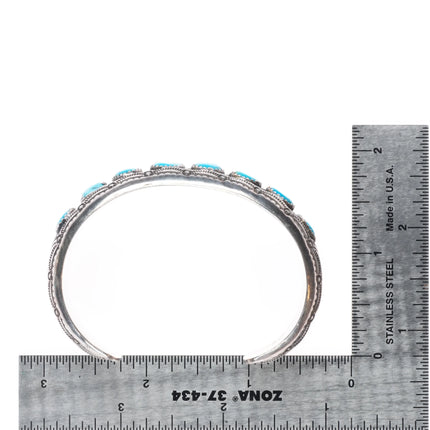 6.3" Wilbur Muskett Navajo sterling silver shadowbox turquoise row cuff bracelet