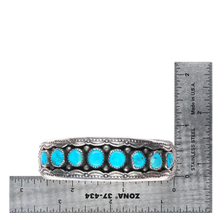 6.3" Wilbur Muskett Navajo sterling silver shadowbox turquoise row cuff bracelet