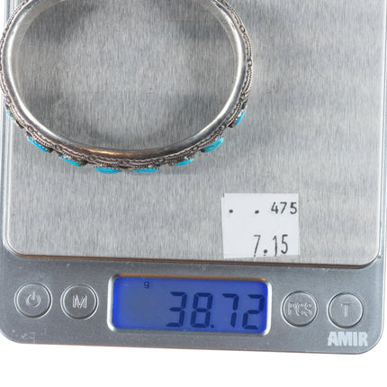 6.3" Wilbur Muskett Navajo sterling silver shadowbox turquoise row cuff bracelet