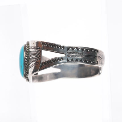 6.1" 1930's Navajo arrow stamped sterling silver cuff bracelet w/nice turquoise