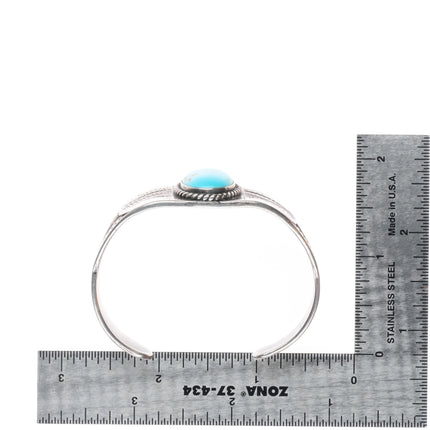 6.1" 1930's Navajo arrow stamped sterling silver cuff bracelet w/nice turquoise