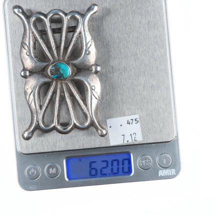 Vintage Navajo cast sterling silver belt buckle w/ center turquoise stone