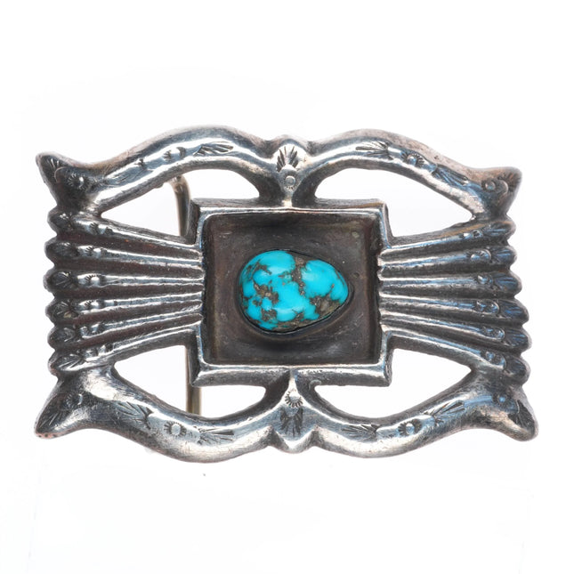 Vintage Ivan V Navajo cast sterling silver belt buckle nice turquoise stone