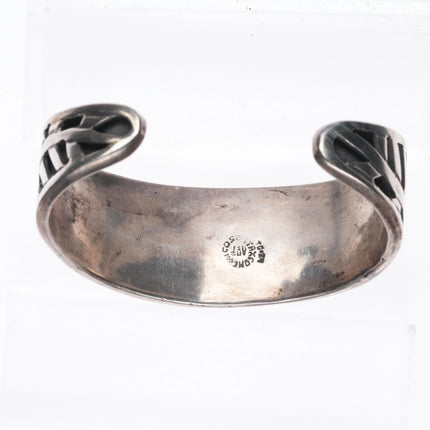 6.5" Vintage Mexican sterling silver geometric Aztec style cuff bracelet