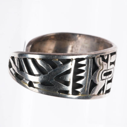6.5" Vintage Mexican sterling silver geometric Aztec style cuff bracelet