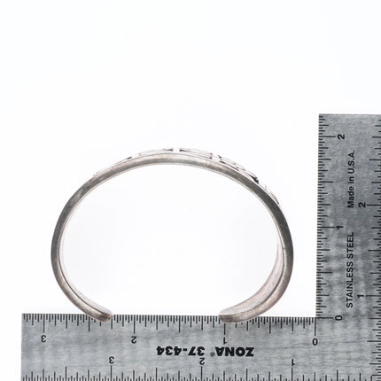 6.5" Vintage Mexican sterling silver geometric Aztec style cuff bracelet